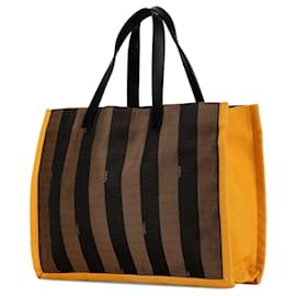 Fendi-Sac fourre-tout en toile Pequin marron de Fendi-Marron