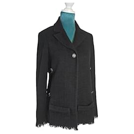 Chanel-Rare Chanel 10P Runway black jacket with chain open side detail FR 38-Black
