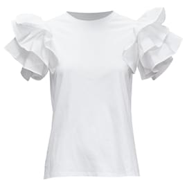 Alexander Mcqueen-Alexander Mcqueen White Ruffle Sleeve Crew Neck T-Shirt-White