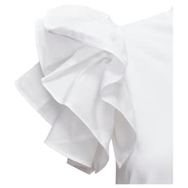 Alexander Mcqueen-Alexander Mcqueen White Ruffle Sleeve Crew Neck T-Shirt-White