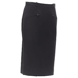 Hermès-HERMES Vintage brown wool blend leather Sellier zipper pencil skirt -Black