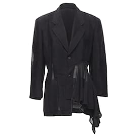 Comme Des Garcons-Vintage Comme Des Garcons 1980'S Ruffle Draped Checked Sheer Blazer Jacket M-Black