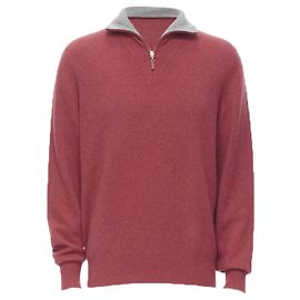 Brunello Cucinelli 100% Cashmere Grey Collar Half Zip Pullover Sweater Eu52 Xl Red