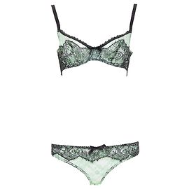 Conjunto de sutiã e calcinha de renda verde menta com laço preto da Agent Provocateur Verde