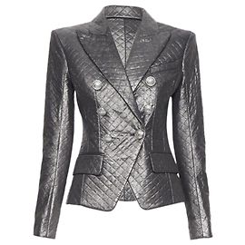 novo blazer militar duplo em gunmetal prata acolchoado BALMAIN Prata Metálico