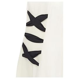 Balenciaga-new BALENCIAGA 2015 cream crepe decorative black lace midi dress -White,Cream