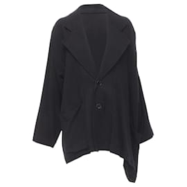 Comme Des Garcons-Comme Des Garcons 1980's Vintage Black Wool Wide Cut Oversized Asymmetric Blazer-Black