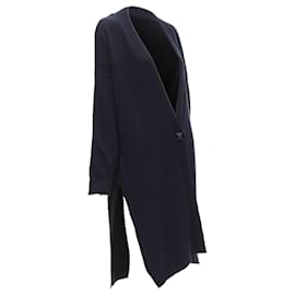 Hermès-Hermes 100% Cashmere Medor Leather Button Navy Black Long Line Cardigan Fr36 Xs-Blue,Navy blue