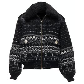 Louis Vuitton Black Lv Logo Intarsia Argyle Wool Boxy Aviator Jacket Fr34 Xs Black