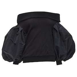 Alexander Mcqueen-Alexander Mcqueen Black Ultra Puff Sleeve Off Shoulder Sweater-Black