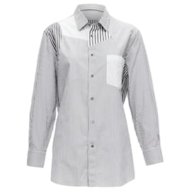 Alexander Mcqueen-Alexander Mcqueen Grey White Mixed Stripes Patchwork Shirt-Grey