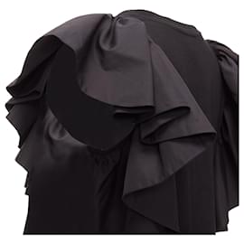 Alexander Mcqueen-Alexander Mcqueen Black Ruffle Cap Sleeve Bateau Crop Top-Black
