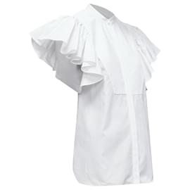 Alexander Mcqueen-Alexander Mcqueen White Frill Sleeve Mandarin Neck Tunic Shirt-White