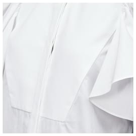 Alexander Mcqueen-Alexander Mcqueen White Frill Sleeve Mandarin Neck Tunic Shirt-White