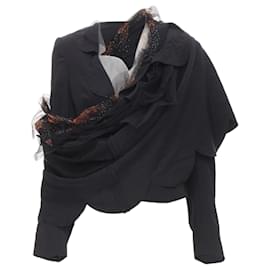 Comme Des Garcons-Rare Runway Comme Des Garcons 1995 Black Red Rose Tulle Scalloped Sash Blazer M-Black