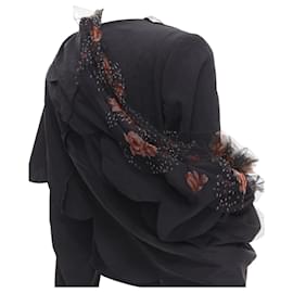 Comme Des Garcons-Rare Runway Comme Des Garcons 1995 Black Red Rose Tulle Scalloped Sash Blazer M-Black