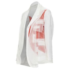 COMME DES GARCONS 2006 Défilé Soleil Levant blazer en maille déstructurée superposée Blanc