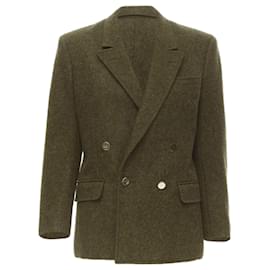 Comme Des Garcons-Comme Des Garcons Vintage Moss Brown Wool Felt Gold Double Breasted Blazer M-Green