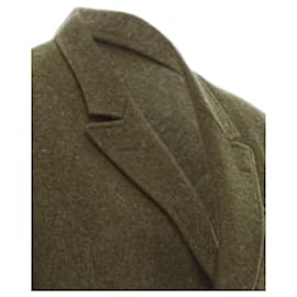 Comme Des Garcons-Comme Des Garcons Vintage Moss Brown Wool Felt Gold Double Breasted Blazer M-Green