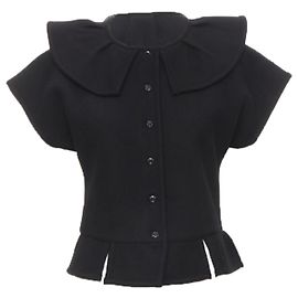 Comme Des Garcons 1980'S Vintage Black Felt Flared Collar Peplum Structured Top Black