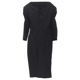 Comme Des Garcons Comme Des Garçons 1994 Abrigo boxy gris oscuro a rayas con cuello deshilachado Gris