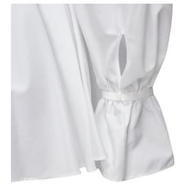 Alexander Mcqueen-Alexander Mcqueen White V-Neck Balloon Sleeve Peplum Dress Shirt-White
