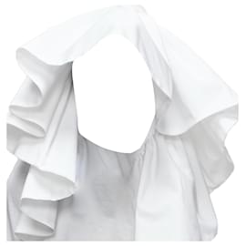 Alexander Mcqueen-Alexander Mcqueen White Ruffle Sleeve Crew Neck Crop Top-White