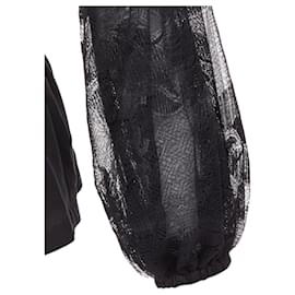 Chanel-Chanel 13P Silk Black Floral Lace Sleeves Pleated Jacket Blouse Fr36 S-Black
