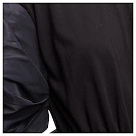Alexander Mcqueen-Alexander Mcqueen Black Round Puff Sleeve Peplum Contrast Top-Black
