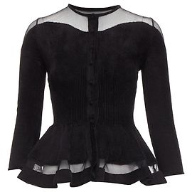 Schwarze Chenille transparente Peplum Strickjacke mit geripptem Bund von Alexander Mcqueen Schwarz