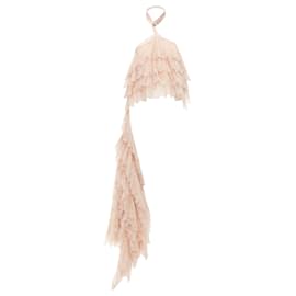 Alexander Mcqueen-Alexander Mcqueen Runway Pink Lace Cascade Drape Ruffle Top-Pink