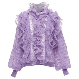 Suéter solto de malha com mangas bufantes e babados roxos da Alberta Ferretti Roxo