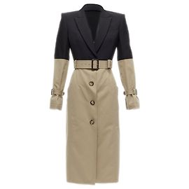 Blazer negro de pasarela Alexander Mcqueen, abrigo híbrido beige trench Negro