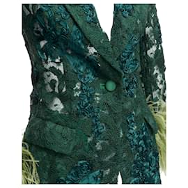 Gucci-Gucci Aria Green Feather Cuff Embellished Lace Sheer Blazer Jacket It36 Xxs-Green