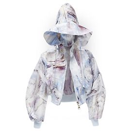 Alexander Mcqueen 2021 William Blake Dante Batwing Cropped Hooded Bomber It36 Xs Blue