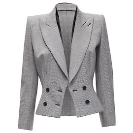 Alexander Mcqueen Blazer Power con Collo a Strati in Houndstooth Grigio Vintage 1990 IT40 S Grigio
