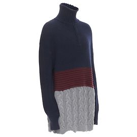 Übergroßer, abgenutzter Pullover mit 3-lagigem Kabelstrick von Balenciaga 2019 Blau Marineblau