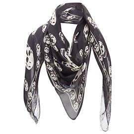 Sciarpa con stampa logo teschio bianco e nero Alexander Mcqueen Bianco