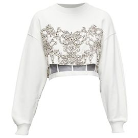 Top cropped de corset de cristal de strass brancos Alexander Mcqueen Branco