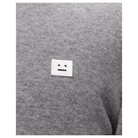Acne-Acne Studios Dasher Face Grey 100% Wool Long Sleeves Sweater Xl-Grey