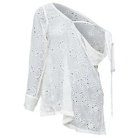 Ann Demeulemeester Carlatti Cream Blend Eyelet Drape Top White Cream