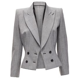 Vintage graue Hahnentritt-Layer-Kragen Power-Blazer von Alexander Mcqueen Grau