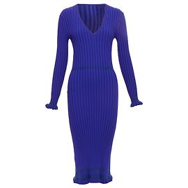Vestido bodycon azul cobalto e verde com costura canelada em V da Altuzarra Azul