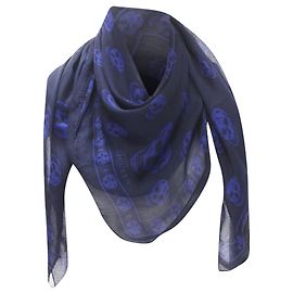 Sciarpa con stampa di teschio scheletrico in blu cobalto navy di Alexander McQueen Blu Blu navy
