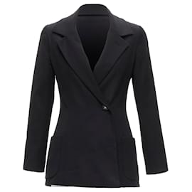 Chanel-Chanel 94A Vintage Black Wool Gold Cc Button Monogram Lining Blazer Fr34 Xs-Black