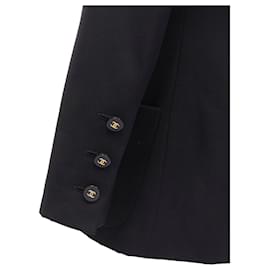 Chanel-Chanel 94A Vintage Black Wool Gold Cc Button Monogram Lining Blazer Fr34 Xs-Black