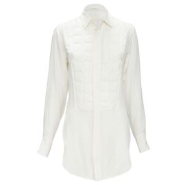 Bottega Veneta 2020 100% Seta Padded Bib Collar Camicia Lunga It38 Xs Bianco