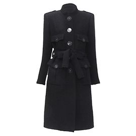 Chanel 17A Paris Cosmopolite Black Tweed Cc Button 4-Pocket  Belted Coat Fr44 Xl Black
