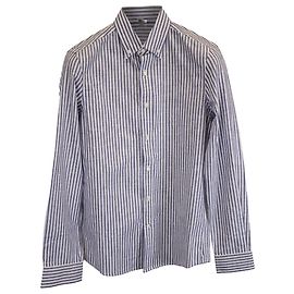 Camicia a righe a maniche lunghe Brunello Cucinelli in cotone azzurro Blu Blu chiaro