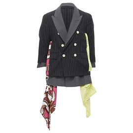 Runway Comme Des Garcons 2007 Double Layer Grey Pinstripe Draped Blazer Jacket M Grey